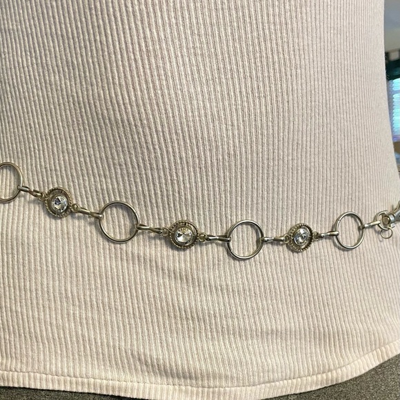 Stylish Silver Tone Circle Chain Belt w/ Round Crystal Details. 30 to 50 inches main image 7